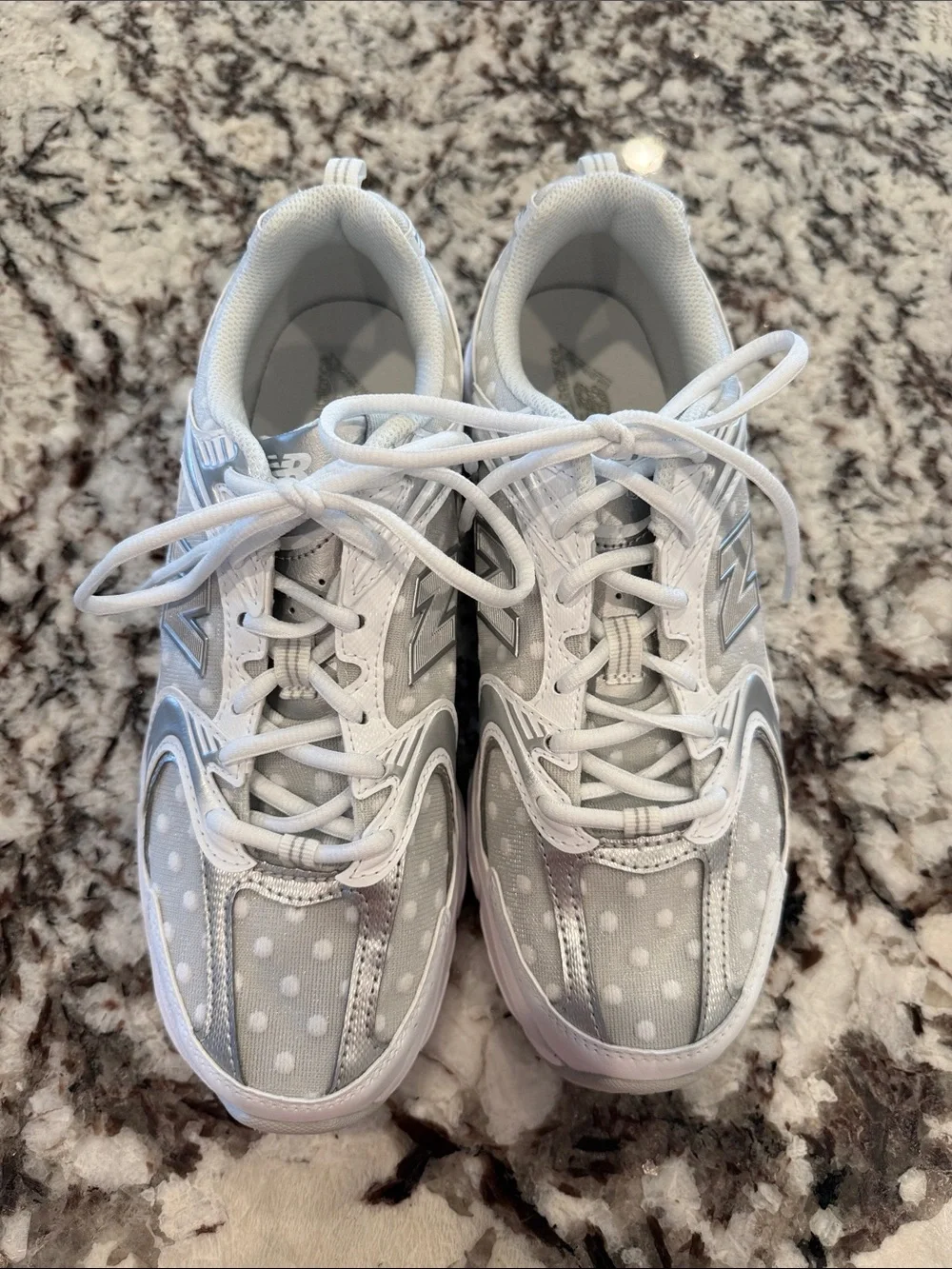New Balance White Polka Dot Retro Runner Sneakers